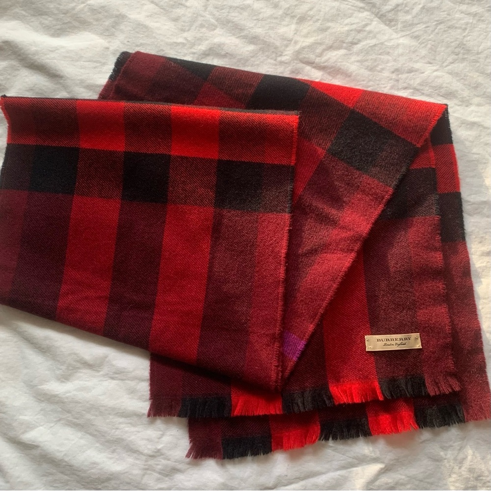 Burberry Giant Red Tartan Plaid Check Cashmere Wool Scarf
